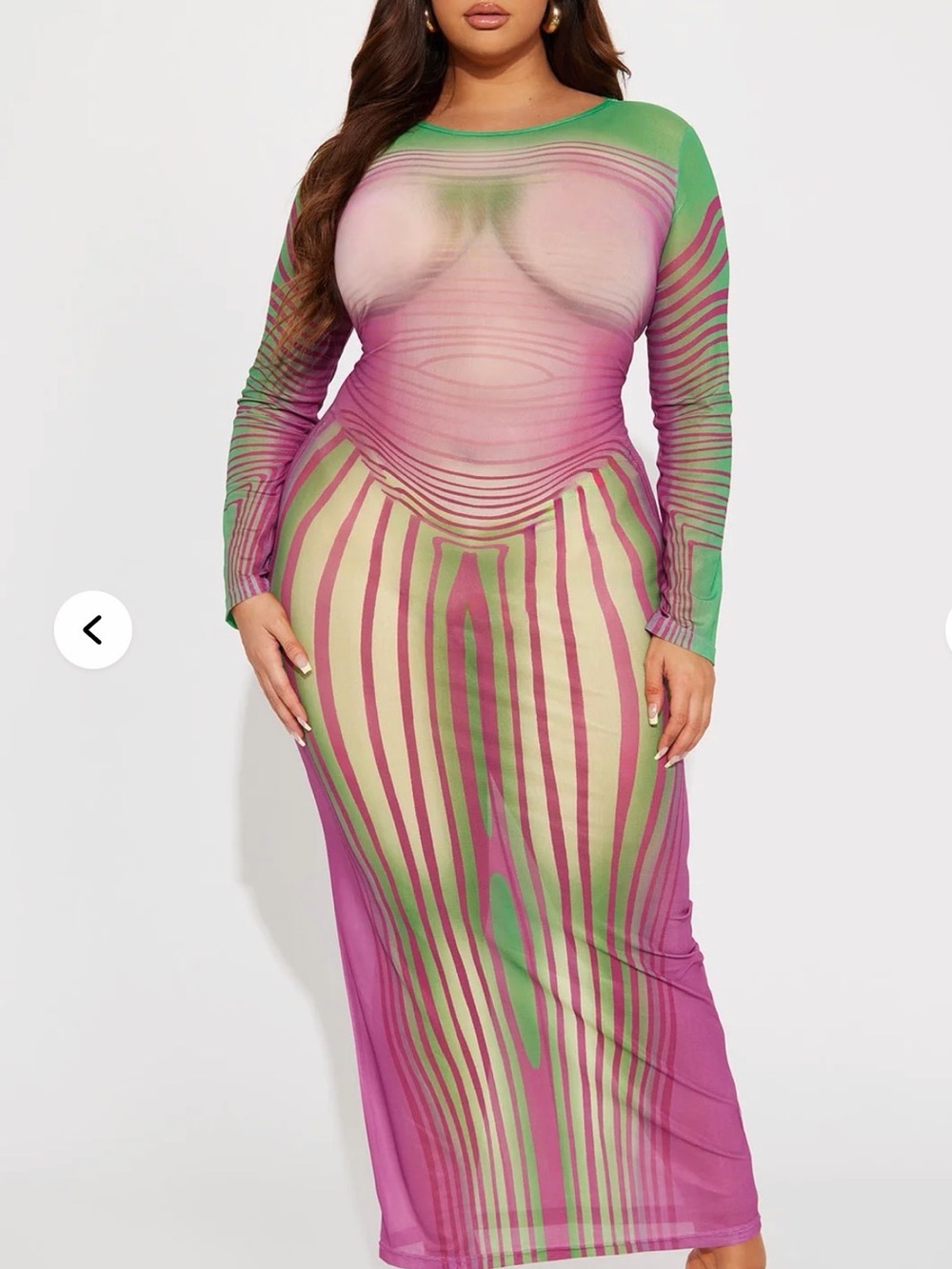 Fashion Nova Green and Pink Long Sleeve Bodycon Maxi Dress
